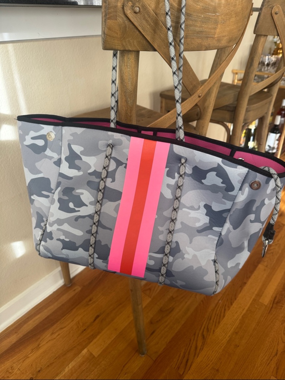 Gray Camo Tote with Pink Stripe